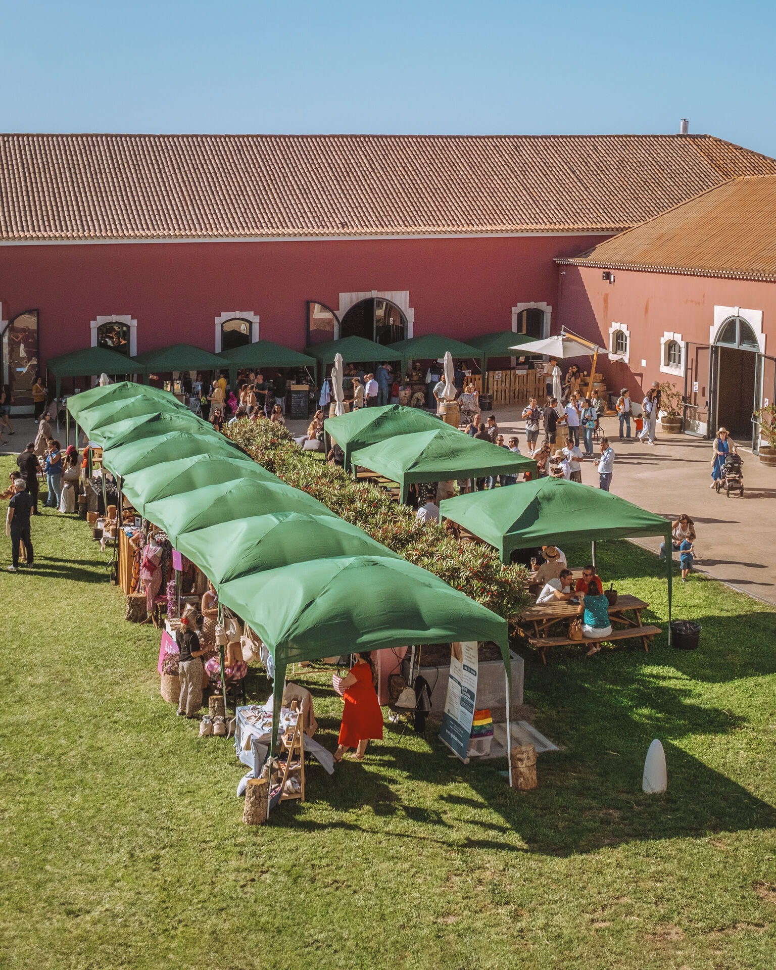 The Ode farmers market in the winery courtyard.