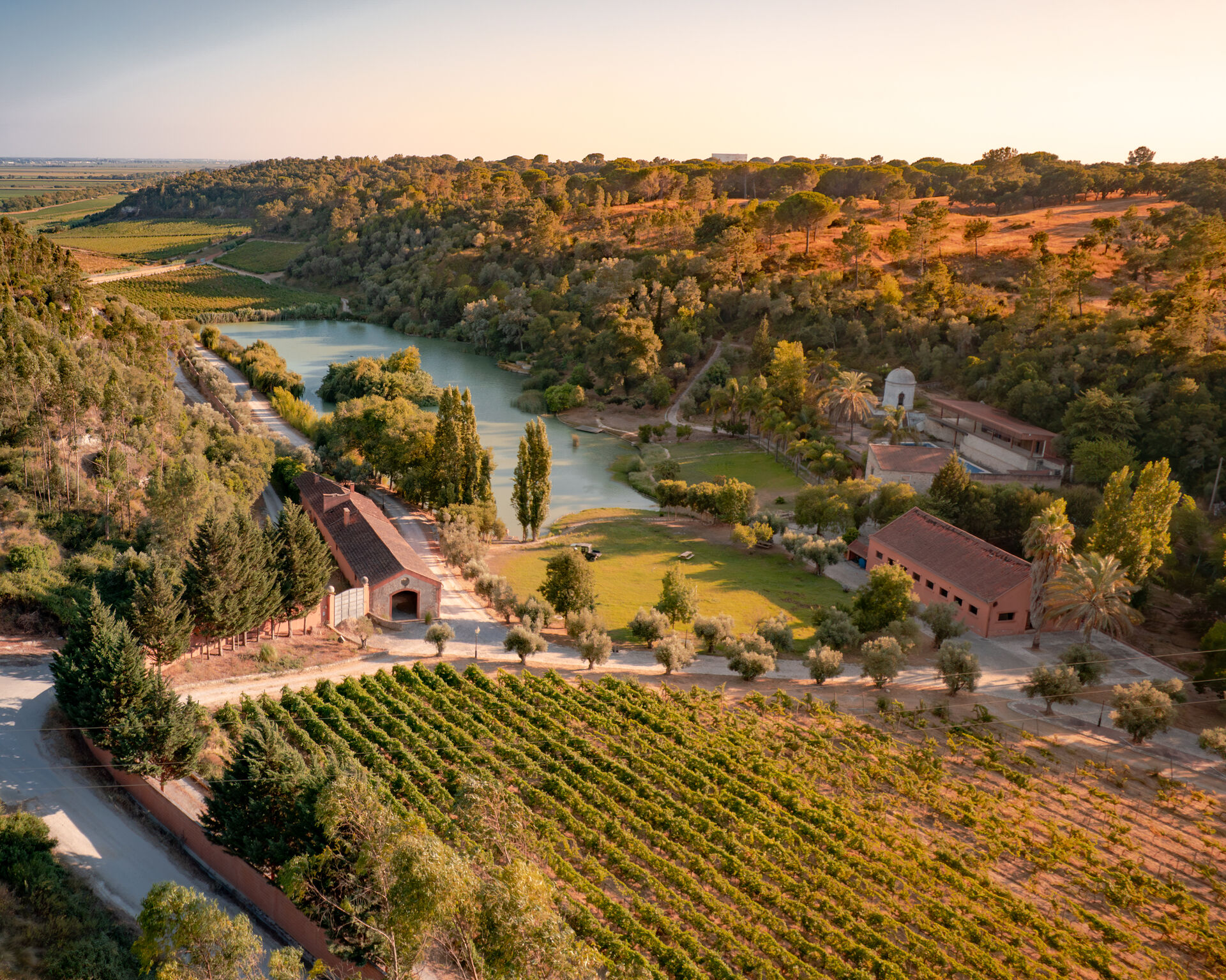 Aerial view of Ode Winery within the AMAIA Valley landscape.